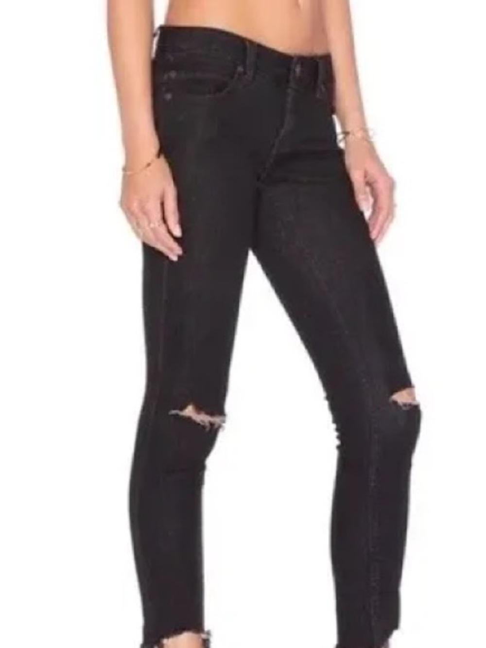 Free People Black Skinny Jeans with Knee Distress